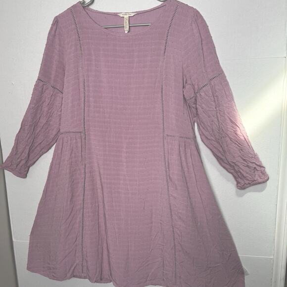 Matilda Jane Turn On The Charm Sheath Dress Women Sz L Lilac Swiss Dots Pleated - Picture 4 of 10